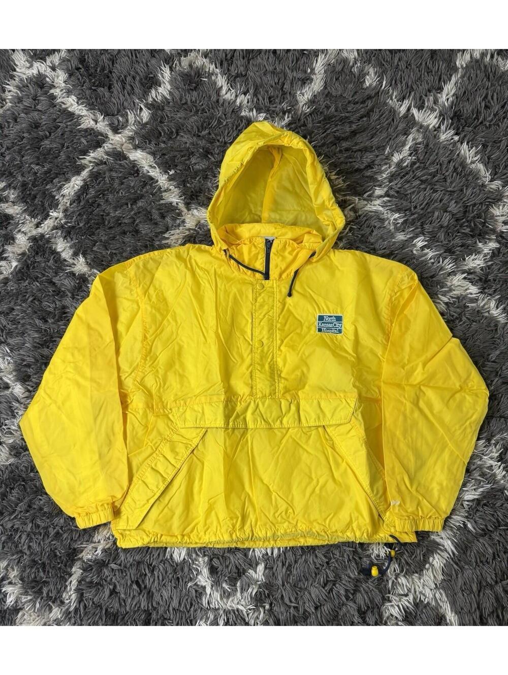 Vintage 90s Rawlings Rain Jacket Adult XL Yellow Kansas City Hospital